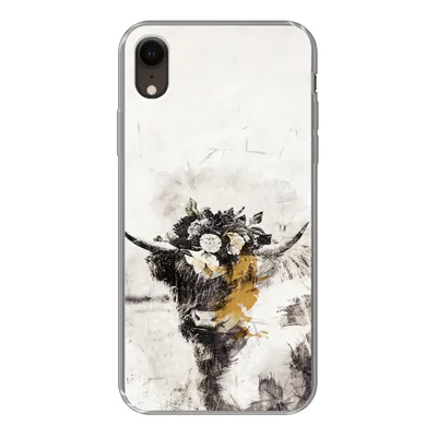 Produktbild von MuchoWow® Handyhülle Schutzhülle Hülle für iPhone XR Schottischer Highlander - Farbe - Blumen Silikon Softcase Handy Hülle - Schutzdeckel