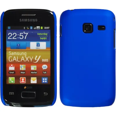 Produktbild von PhoneNatic Case kompatibel mit Samsung Galaxy Y Duos - Hülle blau gummiert Hard-case + 2 Schutzfolien