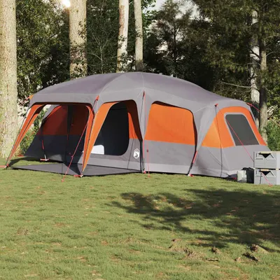 Produktbild von Familienzelt mit Vorzelt 9 Personen Grau und Orange Wasserdicht, Campingzelte DesignMöbel