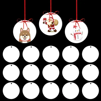 Productafbeelding van 18st ronde sublimatie hanger blanks met rode snaren - Gepersonaliseerde MDF sublimatie hangers ornamenten