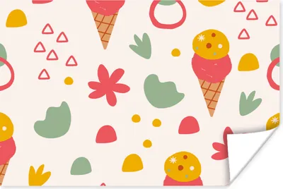 Produktbild von MuchoWow® Poster Eiscreme - Dreieck - Blumen - Muster 90x60 cm - Schlafzimmer