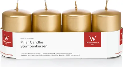 Produktbild von Wiedemann 218162.026 Stumpenkerze - 80 x 50 mm, 4 Stück, gold