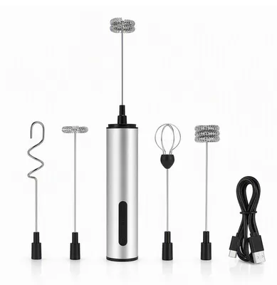 Elektrischer Milchaufschäumer, Mini Mixer, USB, 3 Stufen, 5 Edelstahl-Aufsätze