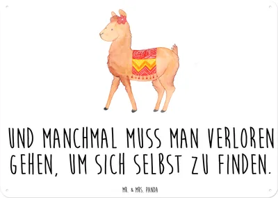Produktbild von Mr. & Mrs. Panda Wandbild Alpaka Stolz DIN A6 - Weiß - Geschenk, wandtafel, Metallbild, Schild, Blechschild, tafel, Lama