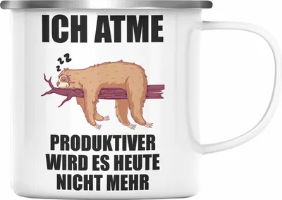 Produktbild von Trendation - Lustiger Faultier Spruch Emaille Tasse Faultier Mitarbeiter Arbeitskollge Geschenk (Silber)