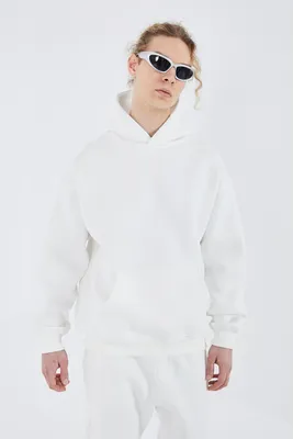 Produktbild von Oversize Hoodie einfarbig Basic Baumwolle Premium Kapuzenpullover Uni (L) Off-White