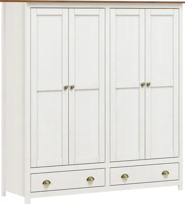 Produktbild von Möbilia Kleiderschrank | 4 Türen, 2 Schubladen | Kiefer massiv | B 176 x T 54 x H 185 cm | weiß-braun | 19020020 | Serie SCHRANK