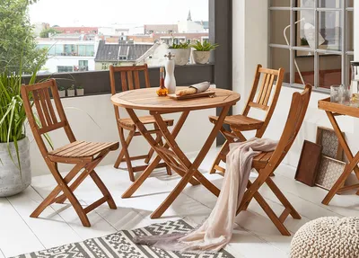Produktbild von Balkonmöbel Set 5tlg Akazie Klapptisch rund 90 cm JUSTIN/BLOOM