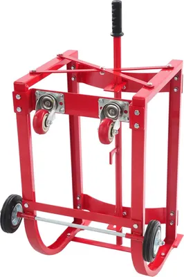 Produktbild von 55 Gallonen Fasswiege - Stahlständer - 272 kg Tragfähigkeit - Mit Rollen - Für runde Fässer - Rot