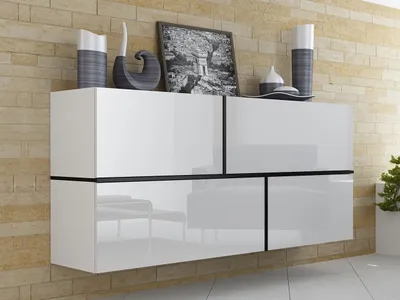 Immagine prodotto di Cassettiera sospesa BETANIA – bianco / bianco lucido / nero