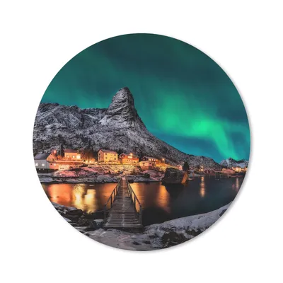 Produktbild von MuchoWow® Mauspad Mousepad Nordlicht - Island - Schnee - Dorf - Grün - Berge 20x20 cm - Mousepads - Maus Mat - Pad - Mausunterlage - Schreibtischmatte
