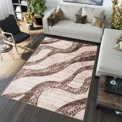 Produktbild von Teppich Wohnzimmer Schlafzimmer Kurzflor Modern Design Creme Grau Braun Meliert 80 x 150 cm
