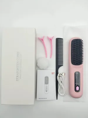 Obrázok produktu pre Prenosná kefa na vyrovnávanie vlasov s USB nabíjaním, bezdrôtový hrebeň na vyrovnávanie, LED displej a keramický povrch, iontová technológia. Farba: ružová