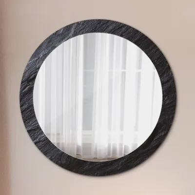 Produktbild von Kosmetikspiegel Spiegel - Flurspiegel - Spiegel mit Modischem Print – Dekospiegel - Schwarz Stein - Rund: Ø80cm