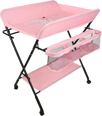 Image de Table à langer pliable - Commode pour bébé - Meuble de soins pour bébé - Réglable en hauteur - 80 x 66 x 98 cm - Rose foncé