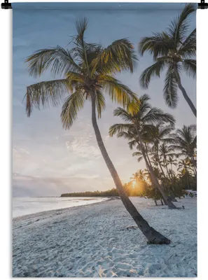 Produktbild von MuchoWow® Wandteppich Wandbehang Strand - Sonnenuntergang - Palme 60x90 cm Tapisserie Dekoration Wandtuch - Foto-Teppich - Abwaschbar