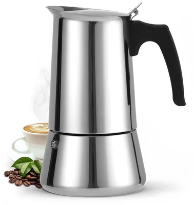 Produktbild von Moka Kanne - Italienischer Espressokocher - Edelstahl - 9 Tassen 450 ml - Für Gas-, Elektro- und Keramikherd