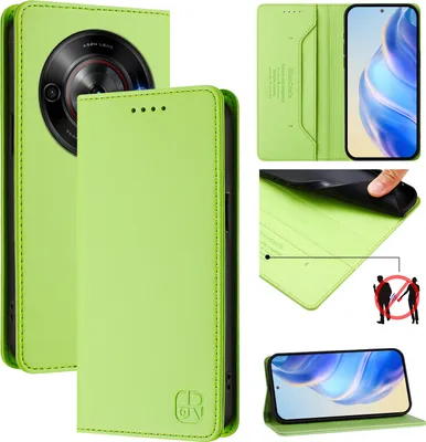 Image de Etui en cuir pour ZTE Blade A75 5G/Nubia Focus 5G, étui à rabat avec fentes pour cartes, portefeuille et support Vert