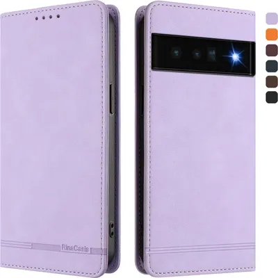 Produktbild von Hülle für Google Pixel 6 Pro, Retro Kunstleder Ständer Klapphülle mit Kartenfächer und Magnetische Violett