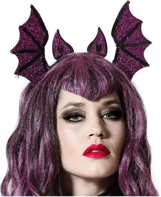 Image de Serre-tête chauve-souris scintillant pour adultes Accessoire d'Halloween violet 29 x