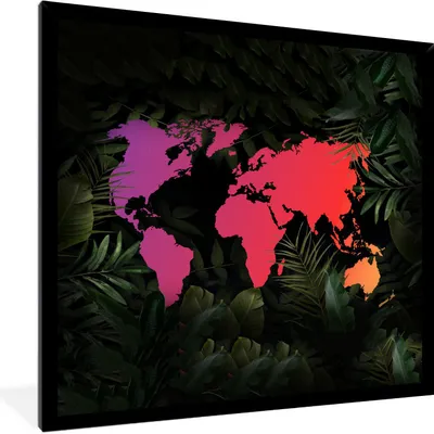 Produktbild von MuchoWow® MuchoWow® Gerahmtes Poster Weltkarte - Farben - Blätter 40x40 cm - Poster mit zchwarzem Bilderrahmen - Mit Rahmen - Wanddekoration Schlafzimmer