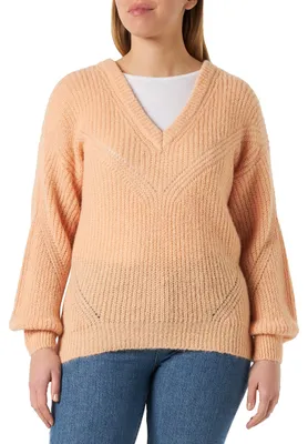 Image de Pull pour femme Morgan Milow, manches longues, col en V, couleur orange clair, taille TXL, couleur abricot