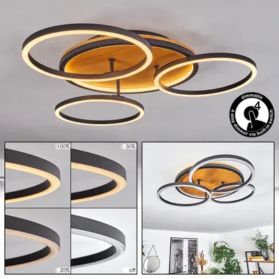 Produktbild von Vidoni dimmbare Deckenlampe aus Metall/Holz/Kunststoff in Schwarz/Natur/Weiß
