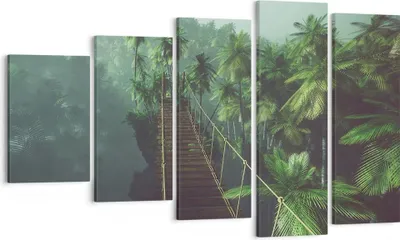 Produktbild von Bild auf Leinwand - Leinwandbild - Dschungel Palme Brücke - 100x60cm - Wand Bild - Wanddeko - Leinwanddruck - Bilder - Kunstdruck - Wanddekoration - Leinwand bilder - Wandkunst - EG100x60-3674