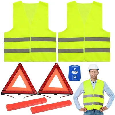Image de Kit de sécurité routière pour voiture : 2 gilets de sécurité, 2 triangles de signalisation, 1 panneau de stationnement