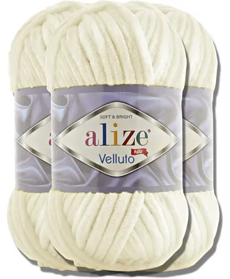 Obrázok produktu pre Alize 3x 100 g Velluto hrubá vlna, jednofarebná, ženilková, háčkovanie, pletenie (Light Cream | 62)