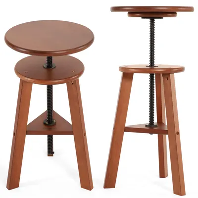 Höhenverstellbarer Buchenholz-Hocker, 48,3–66 cm, rund