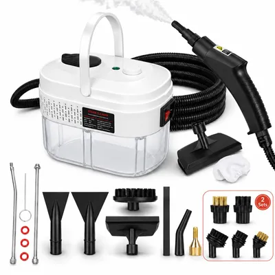 Zdjęcie produktu dla Odkurzacz parowy, 2500 W, ręczny odkurzacz parowy, zbiornik 1,4 l, ciśnienie 3 bar, 3 tryby pracy, 19 akcesoriów, do użytku na podłogach i w samochodach