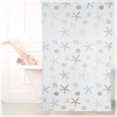 Produktbild von Relaxdays Duschrollo Ocean, wasserabweisend, Muschel Badrollo Wanne u. Dusche, Deckenmontage,140x240cm, semitransparent
