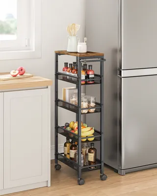 Produktbild von VASAGLE Rollwagen, Nischenregal auf Rollen, mit 5 Ebenen, für kleine Räume, 22cm Tiefe, Schwarz