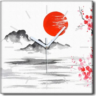 Produktbild von Coloray Uhr auf Leinwand 30x30 cm Wand Uhr Dekoration Wohnzimmer Segeltuch weiße Zeiger -Japan-Tintensonne.