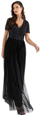 Produktbild von Maya Deluxe Abendkleid mit Pailletten Cocktailkleid Damen mit V-Ausschnitt Tüllk