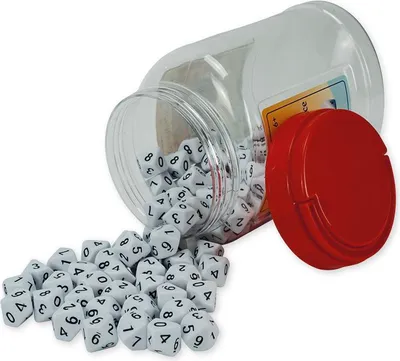 Produktbild von TimeTEX Set Zehnseitige Würfel in Dose, 0-9, weiß, 100 Stück