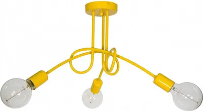 A yellow ceiling lamp with three light bulbs.