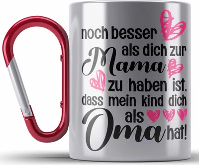 Produktbild von Trendation - Mutter Geschenk Edelstahl Tasse Karabiner Muttertag Mama Oma Karabiner Edelstahl Tasse Karabiner Edelstahl Süßer Spruch Geschenkidee (Rot)