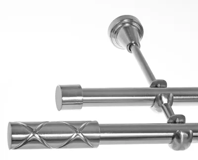 Produktbild von Gardinenstange Set Edelstahl Look Metall Ø 19mm zur Wandbefestigung 2-lauf Zylinder, Länge wählbar H28 E63 E61
