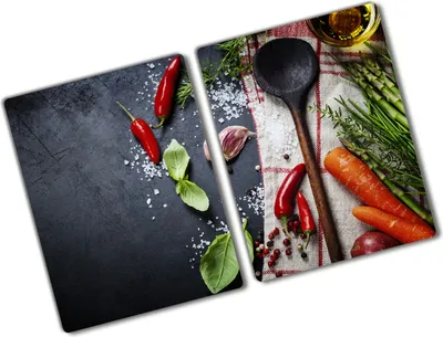 Produktbild von Tulup Glas Herdabdeckplatte - 2x40x52 cm - Glaskeramikkochfeld-Abdeckung Spritzschutz Glasabdeckplatte Kochplattenabdeckung und Schneidebrett - Zweiteilig - Essen & Getränke - Zutaten - Mehrfarbig