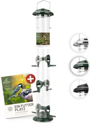 Produktbild von wildtier liebe Körner Futtersäule, Vogelfutterspender 52cm, Grün - aus rostfreiem Metall I Vogel-Futterstation, Vogelfutter-Säule, Wildvögel Futtersilo I Ganzjährige Vogelfütterung