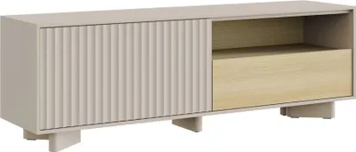 Produktbild von Selsey Distria – TV-Lowboard mit Schublade und geriffelter Front Kaschmirgrau / Eichenholzoptik,140 cm