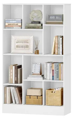 Produktbild von Bücherregal mit 10 Fächern, Würfelregal, Standregal für Büro, Wohnzimmer und Schlafzimmer, 30 x 80,2 x 136 cm, Weiß