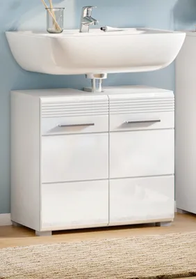 Produktbild von Waschbeckenunterschrank "Leon" weiß Hochglanz Badezimmer Unterschrank 60 cm