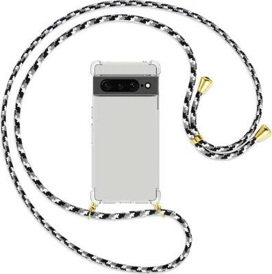 Produktbild von Handykette Backcover-Schutzhülle mit Band (Metall goldfarben) für Google Pixel 7 Pro - schwarz/grau/weiß