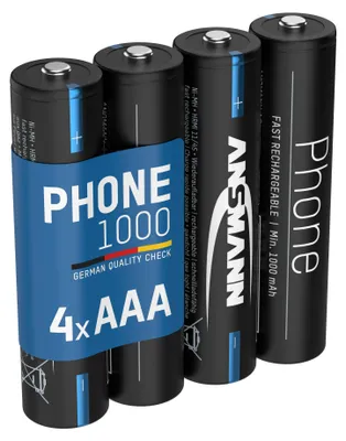 Produktbild von ANSMANN Akku Telefon AAA, 1000 mAh NiMH 1,2V - 4 Stück wiederaufladbar
