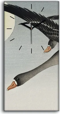 Produktbild von Dekor Leinwand Uhr Wandbilder 30x60 Gemälde Asiatische Tier Vögel Himmel Sonne - schwarze Hände