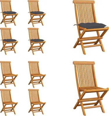 Produktbild von vidaXL Gartenstühle mit Anthrazit Kissen 4 Stk. Massivholz Teak - Gartenstuhl - Gartenstühle - Holz-Gartenstuhl - Holz-Gartenstühle