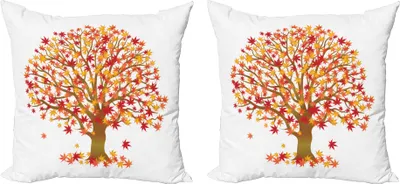 Produktbild von ABAKUHAUS Herbst Kissenbezug Set (2Stück), Herbstsaison-Ahornbaum mit Laub in den warmen Farben-romantischen Natur-Illustration, 45 x 45 cm, Mehrfarbig